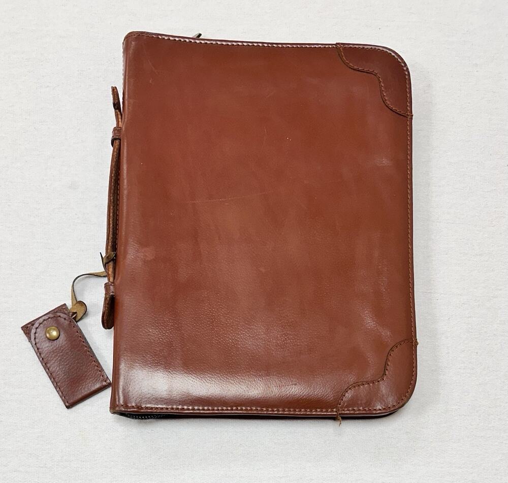 VTG Brown Top Grain Leather Folder Portfolio Document Holder Zip 14” X 11” Zip